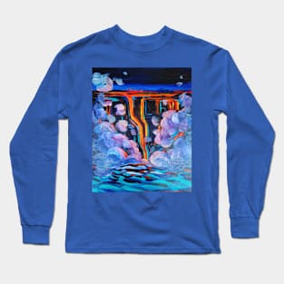 Lava Flowing Into The Ocean At Night Long Sleeve T-Shirt